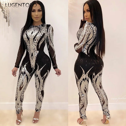 Sexy Gold Sequin Jumpsuit Women Bodycon Overalls Glitter Bandage Rompers Elegant Party Club lady Fashion Jumpsuits
