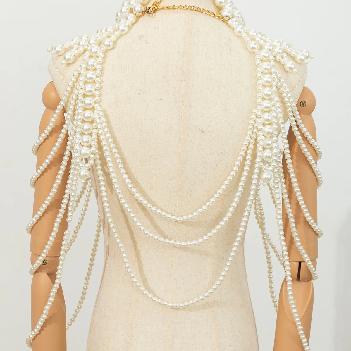 New European and American style exaggerated retro heavy industry hand-beaded multi-layer pearl sexy body chain