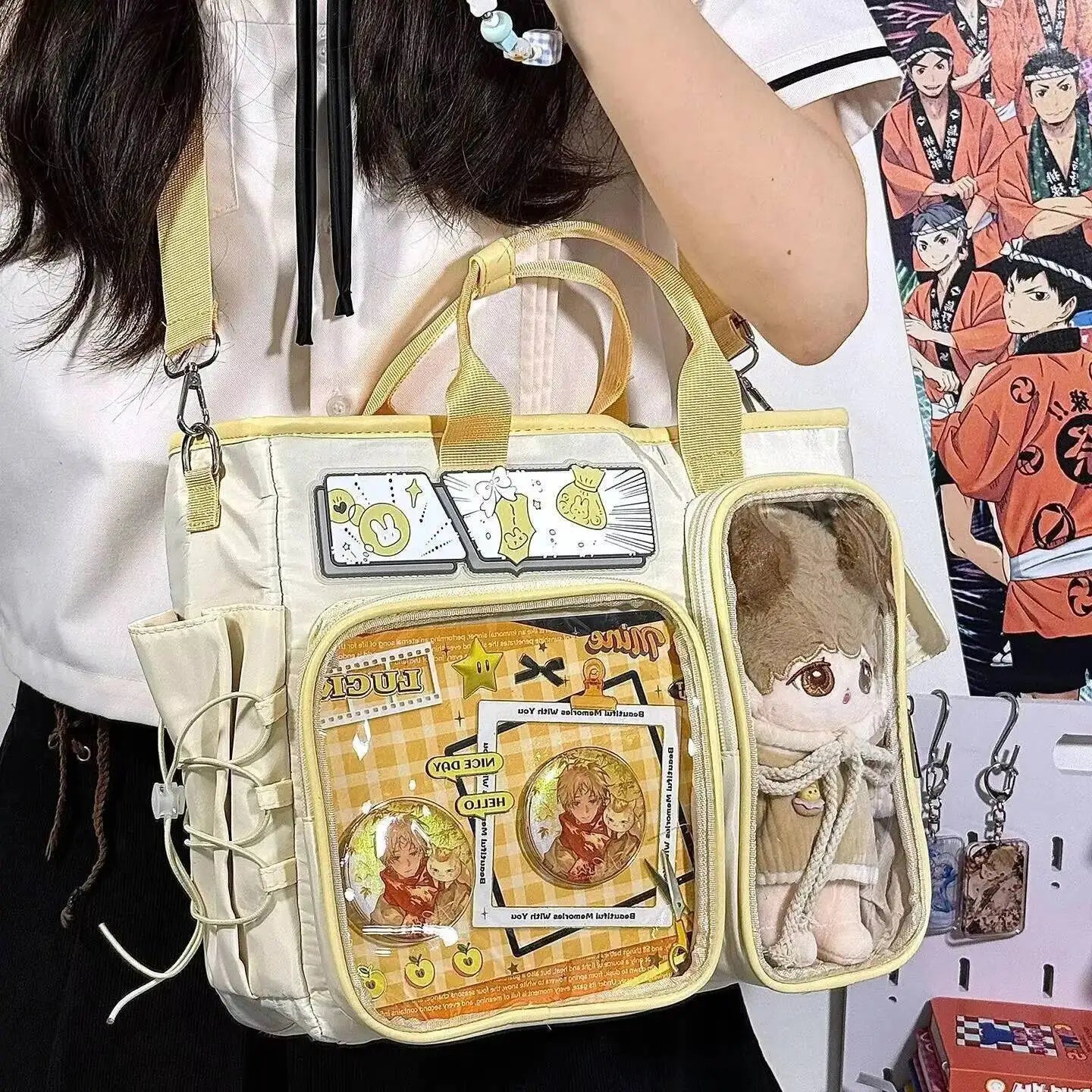 New Y2K Cute Ita Shoulder Bag Large Capacity Backpacks Lolita Girl Transparent Cosplay Handbags DIY Badge Display Crossbody Bags