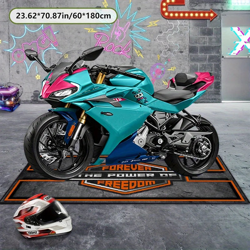 VIKAMA Motorcycle Garage Floor Mat Non-slip Wear-resistant Racing Display Carpet Indoor Outdoor Home Floor Protection Decor