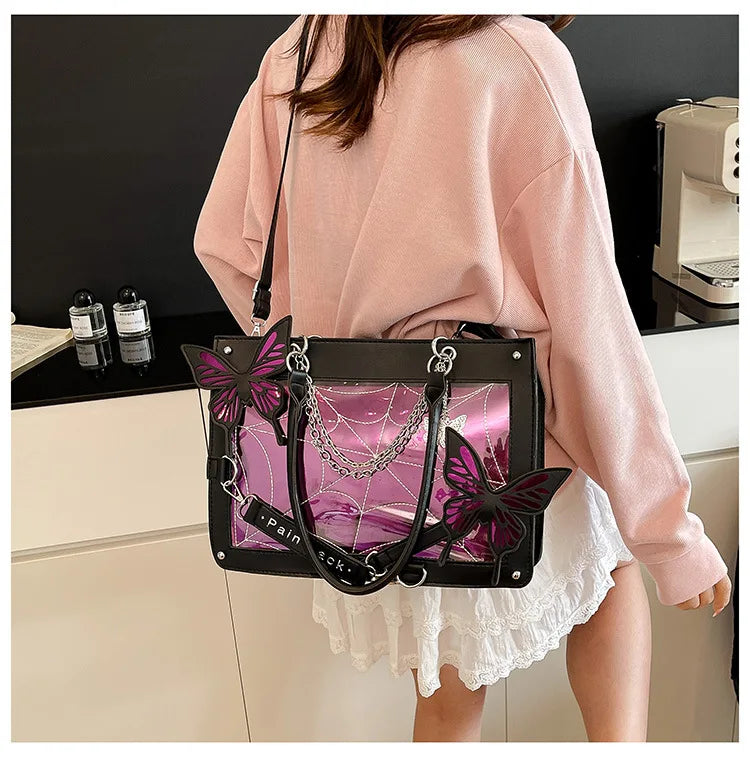 Sweet Y2k Lolita Butterfly Chain Shoulder Bags Trendy Gothic Harajuku Ita Bag Japanese Chic Women Transparent Handbags Crossbody