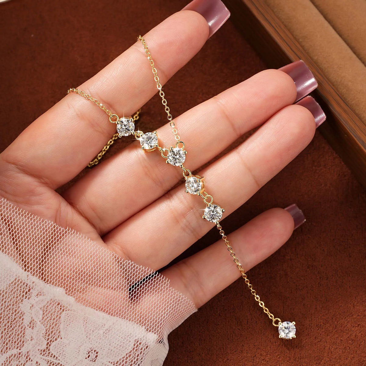 Celestinova D Color VVS1 GRA Certified Necklaces Multi Stone Y Shape Lariat Tassel Sparkling Moissanite Necklace Luxury Jewelry