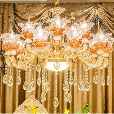 Luxury Living Room Chandelier Crystals Glass Hall Main Pendant Lamps Restaurant Bedroom French Creative Hanging Light Luminaire