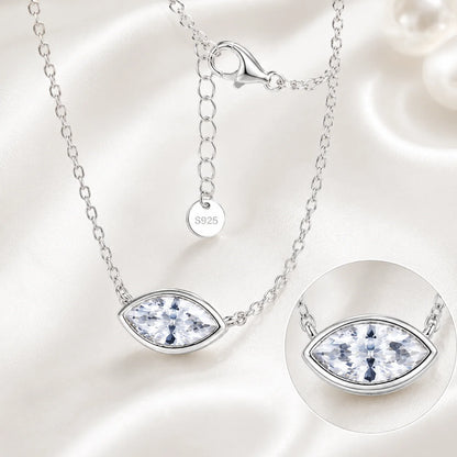Evil Eye Moissanite Pendant Necklace Marquise Cut 4x8mm Bezel Set S925 Sterling Silver D Color VVS1 GRA Certified Gift for Women