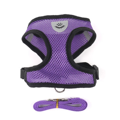 Dogs Puppy Harness Collar Cat Dog Adjustable Vest Walking Lead Leash Soft Breathable Polyester Mesh Harness For Small Medium Pet