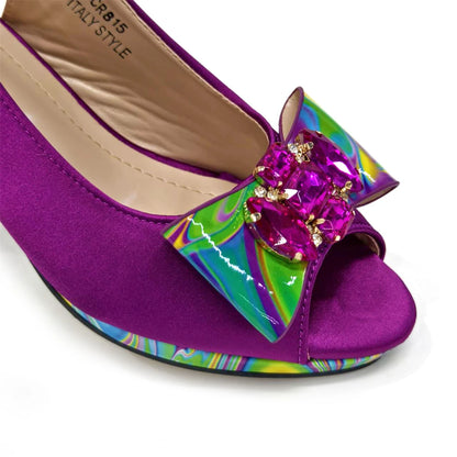 Venus Chan 2024 Fashion Purple Color Painted Rhinestones Elegant Peep Toe Sandals Shoes and Bag Set Italian Heels for Womens