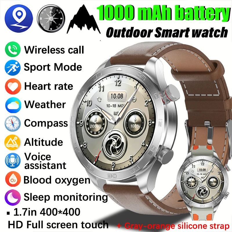 2026 new business men's smart watch 1000 mAh battery with compass altitude pressure IPX8 waterproof call sports health watch