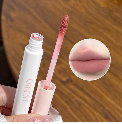 QIBEST 6Pcs/Box Matte Lipstick Sets And Mirror Watery Lip Glaze Lasting Lip Makeup Sets Moisturizing Lipgloss Necklace Gift