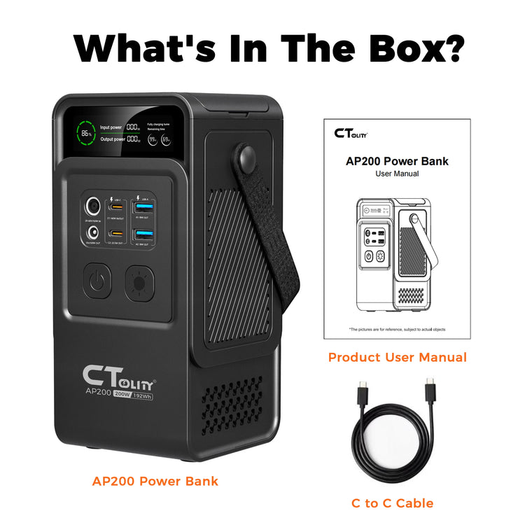CTOLITY AP200 Handheld Portable Solar Generator 200W 192Wh Lifepo4 Battery 60000mAh Power Bank Camping 140W Ultra Fast Charging DC Charger