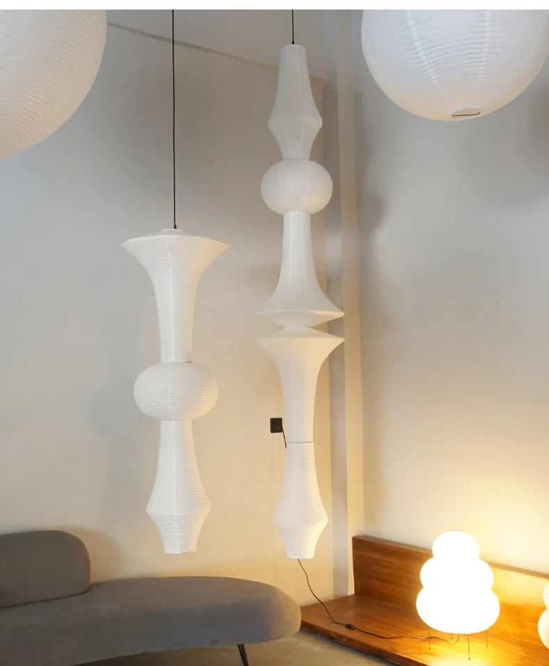 Nordic Wabi Sabi Wind Rice Paper Led Pendant Lights Living Room Bedroom Corner Chandelier Duplex Loft Home Decor Bedside Lamp