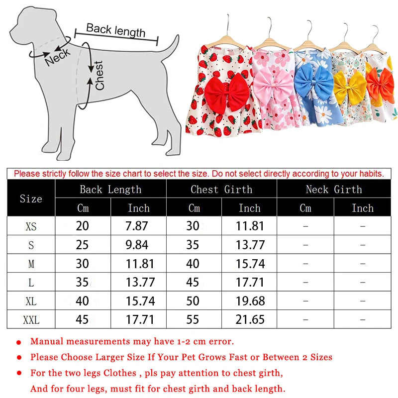 Puppy Summer Dress Dog Cat Princess Dress Pet Clothes for Small Medium Dogs Printed Bow Kitten Dog Skirt Yorkshire Teddy Apparel