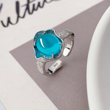 PANJBJ 925 Sterling Silver Golden Flower Rings For Women Drip Glaze Plant Irregular Adjustable Sweet Jewelry Gift Dropshipping