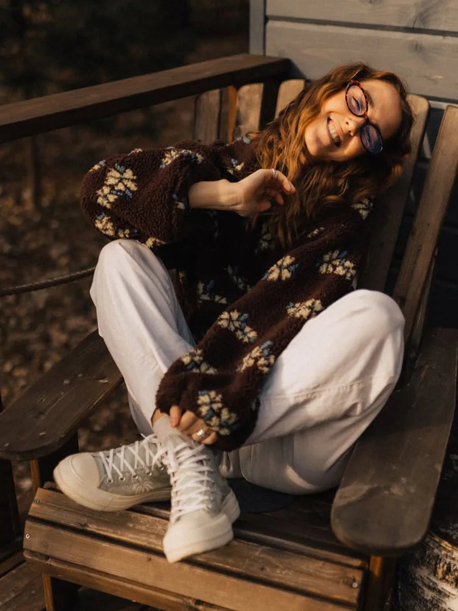 Shake Grain Velvet Flower Hoodie 2025 Autumn And Winter New Fashion Hoodie, Warm Furry Hoodie, Woolen Sweater For Women