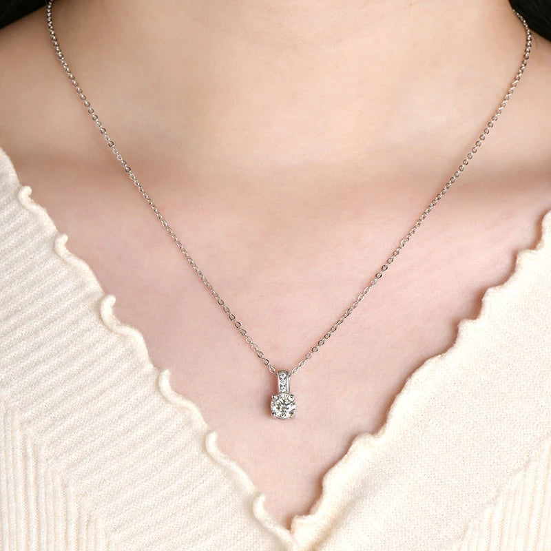 RAPRGOLD 6.5mm Round Cut Moissanite Classic Pendant Necklaces for Women Chains Friend Neck Fine Jewelry Gifts with Certificate