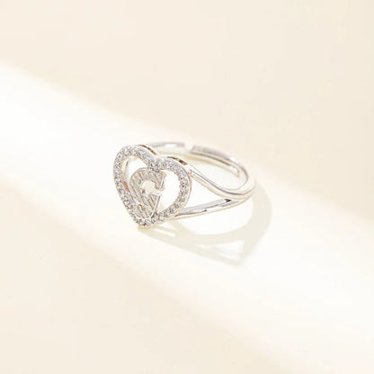 White Zircon 26 Letters A-Z Love Heart Open Adjustable Rings For Women Gold Silver Color Wedding Band Jewelry Mother's Day Gifts