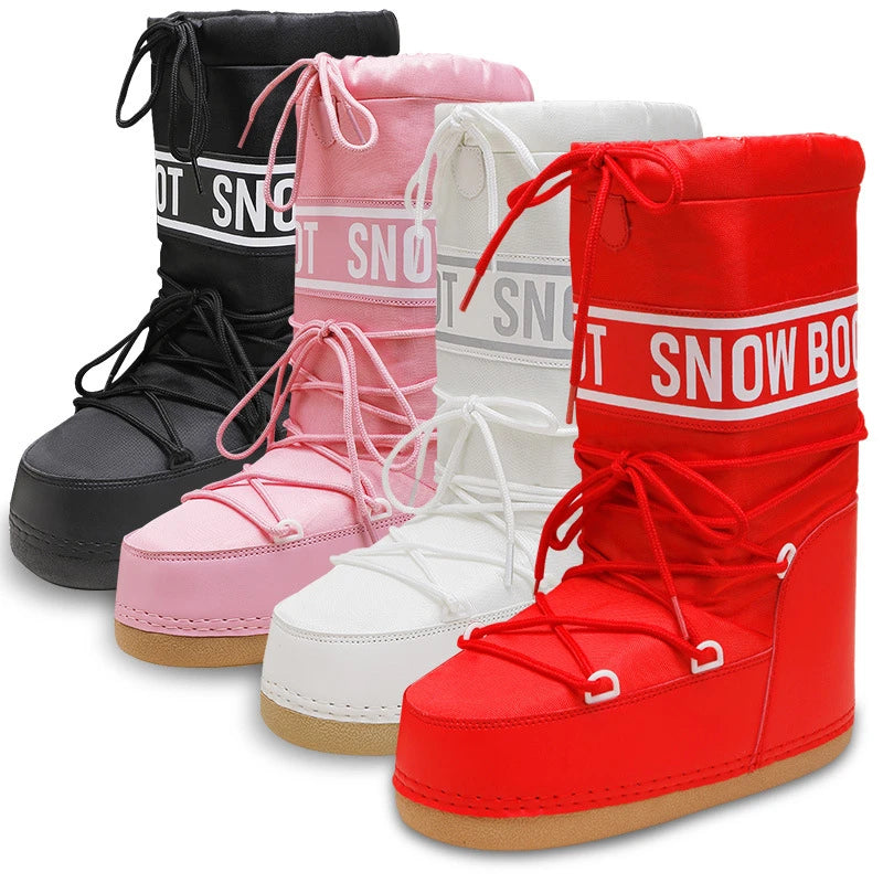 2026 New Women High‑Tubed Moon Boots Space Snow Boots Round‑Toe Lightweight Thick‑Sole Warm Insulated Skiing Winter Outdoor Cott