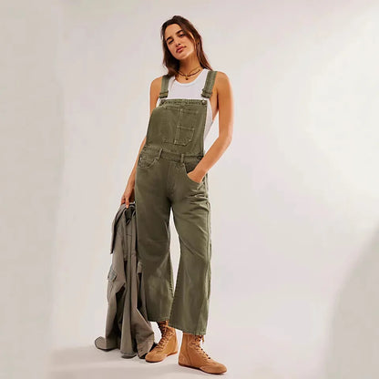 Women Overalls Jumpsuits Jeans One Piece Trousers Vintage Washed Distressed Denim Straight Cargo Pants Streetwear Suspenders