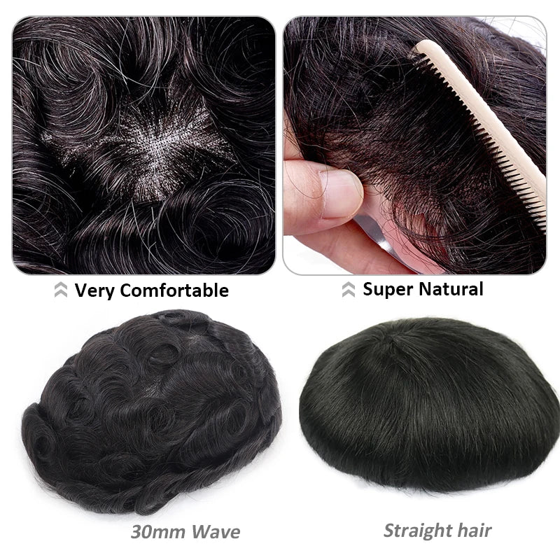 Swiss Lace Front Men Toupee Real Human Hair Wigs Lace PU Men's Capillary Prosthesis Durable Man Wig Natural Human System Toppers