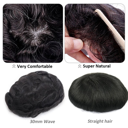 Swiss Lace Front Men Toupee Real Human Hair Wigs Lace PU Men's Capillary Prosthesis Durable Man Wig Natural Human System Toppers