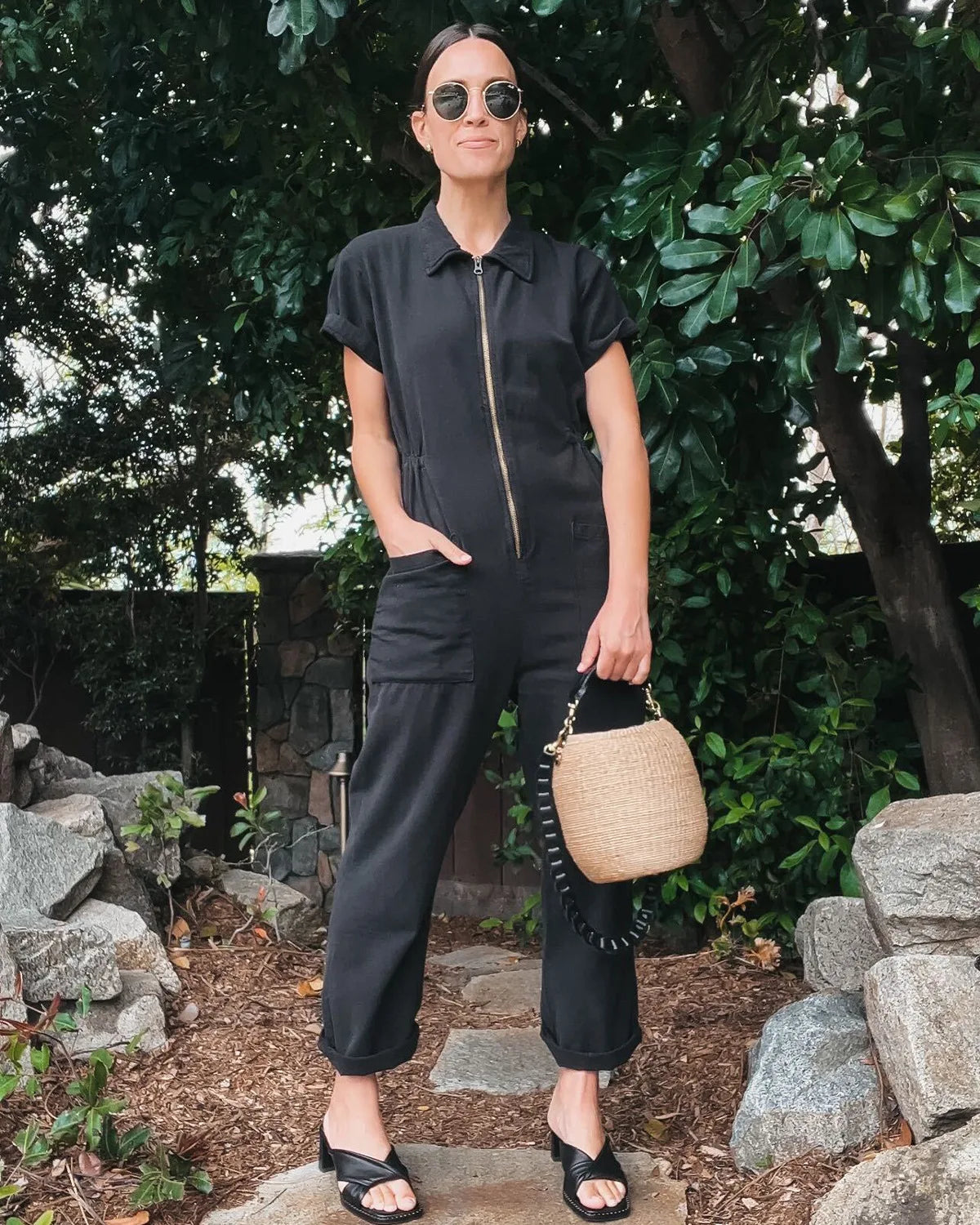 Summer Pocket Zipper Jumpsuit Women Fashion Pure Color Short Sleeve Jumpsuits For Women 2025 Casual One Piece Sets White