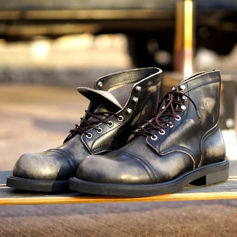 New Men's Cowhide Goodyear Welted Work Boots Durable