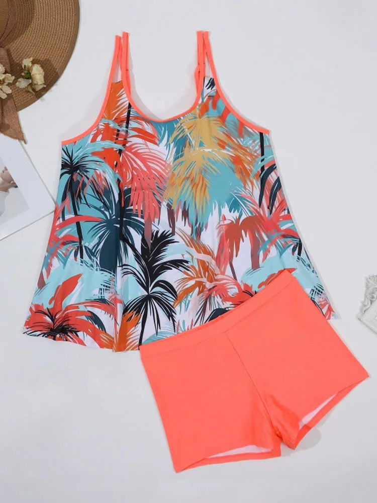 VigoJany 2026 Sexy Print 2 Piece Plus Size Tankini Women Strapped Hollow Curvy Swimsuit Brazilian Beach Lady Big Bathing Suit