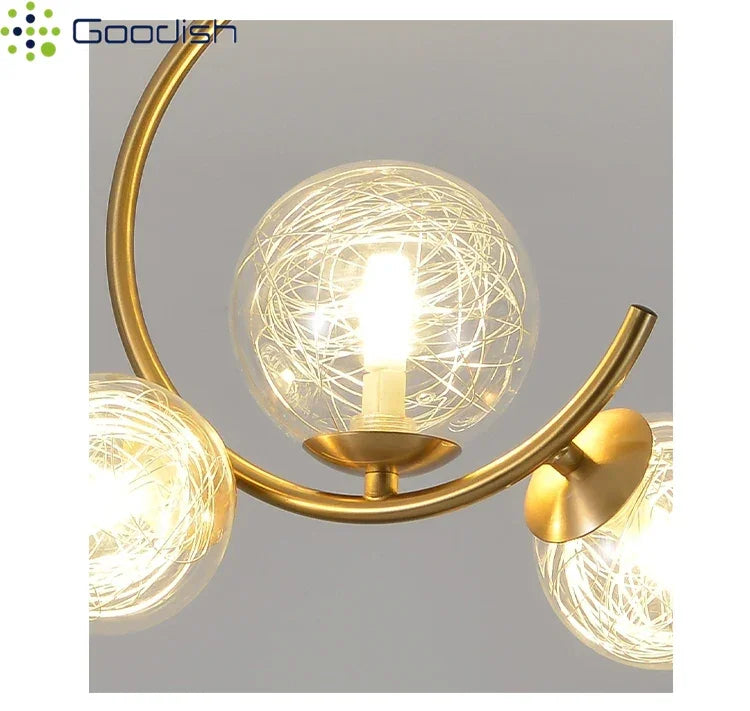 Medieval Bauhaus Gold Glass Ball Bubble Hanging LED Pendant Lights Creative Forged Lamps for Bedroom Home Decoration Chandelier
