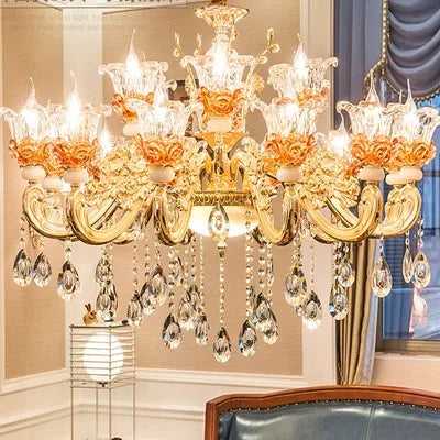 Luxury Living Room Chandelier Crystals Glass Hall Main Pendant Lamps Restaurant Bedroom French Creative Hanging Light Luminaire
