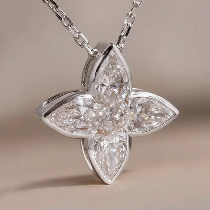 Exquisite Full Moissanite Pendant Necklaces Fashion Flower Pear/Round Cut Diamond Neck Chain S925 Silver Wedding Jewelry Gifts