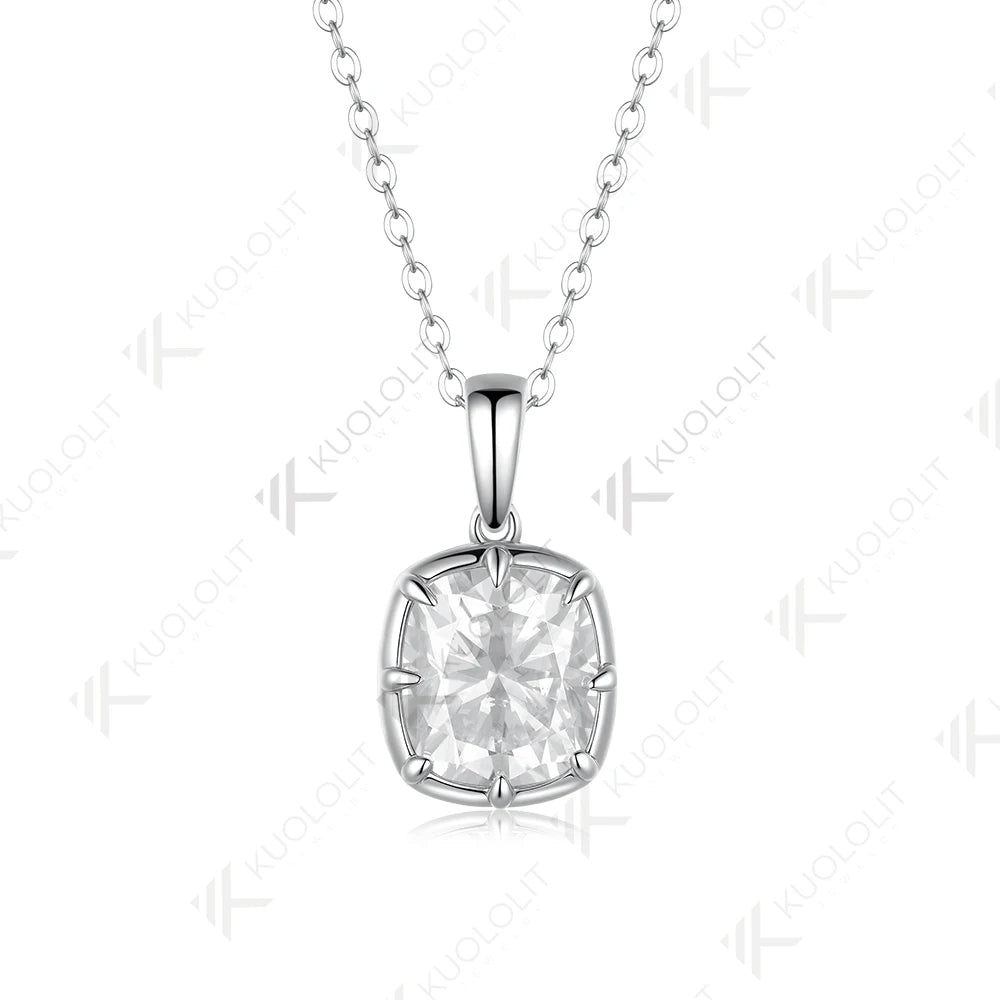 Kuololit 2.5CT Moissanite Cushion Cut Necklace for Women Solid 585 14K 10K White Gold Necklace for Christmas Gifts Engagement