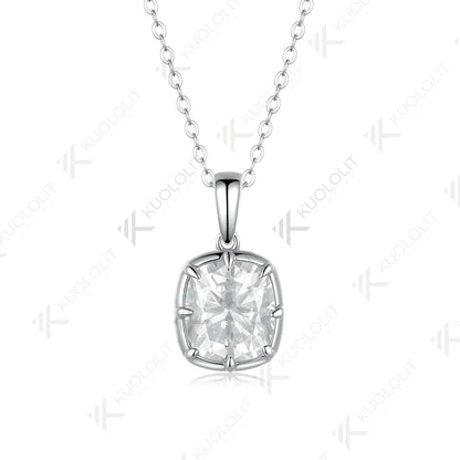 Kuololit 2.5CT Moissanite Cushion Cut Necklace for Women Solid 585 14K 10K White Gold Necklace for Christmas Gifts Engagement