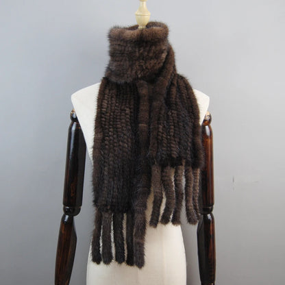 2026 Luxury Women Muffler 100% Real Mink Fur Scarf With Tassel Hand Knitted Natural Mink Scarves Neck Warmer Poncho Wholesale