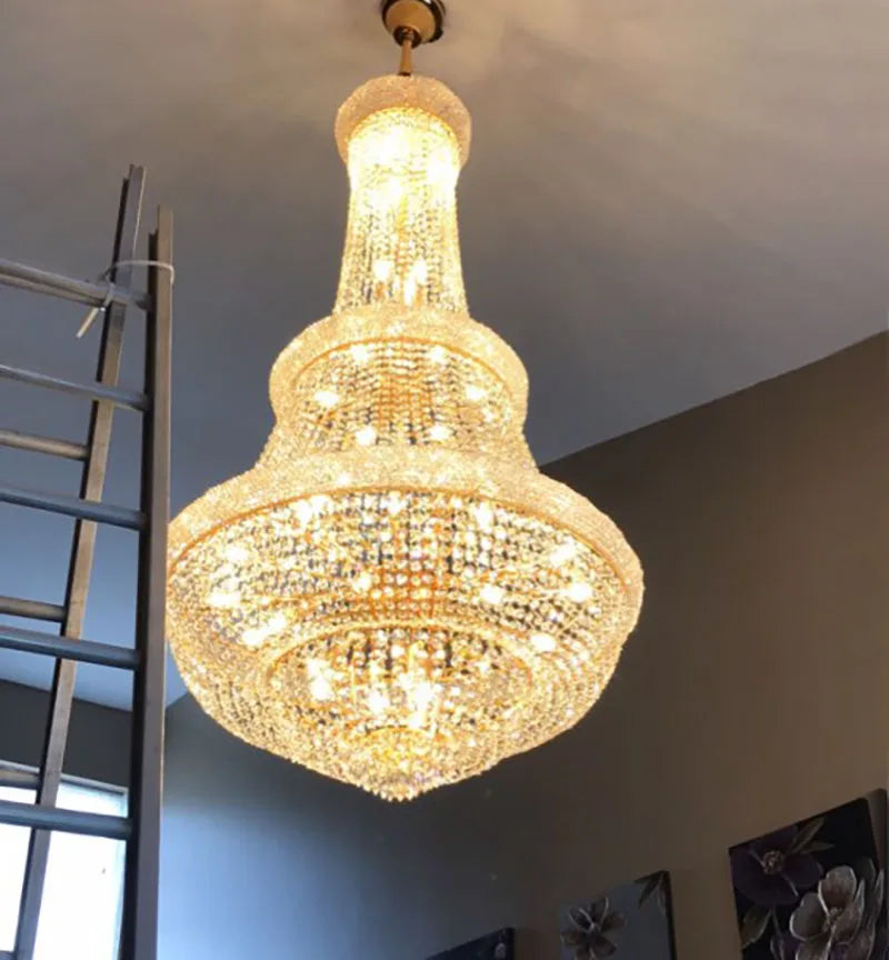 Phube Large Empire Gold Crystal Chandelier Light For Staircase Hanging Lamp For Foyer Lobby Modern Hanging Light Ceiling lights