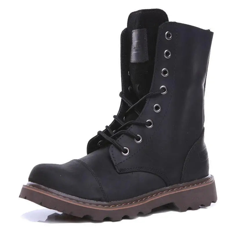 Men's Mid-calf Shoes High Tube Work Shoes Couples Outdoor Motorcycle Boots Large Size Women's Boots Winter Plush Cotton Shoes