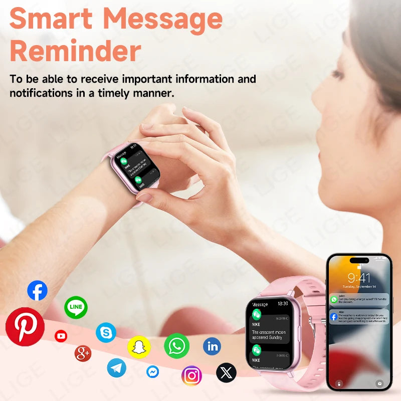 LIGE 2026 New Smart Watch Women Men Bluetooth Talking Blood Oxygen Heart Rate Monitoring Smart Watch For Women Men Holiday Gift