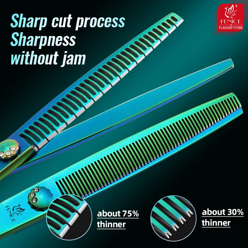 Fenice JP440C 7/7.5 Inch Professional Pet Dogs Grooming Scissors Kits Straight Curved Thinnier Chunker Shears Set For Dogs