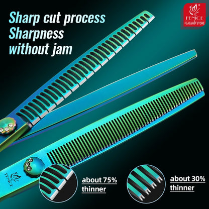 Fenice JP440C 7/7.5 Inch Professional Pet Dogs Grooming Scissors Kits Straight Curved Thinnier Chunker Shears Set For Dogs