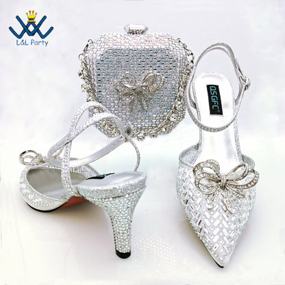 Concise New Design African Italian Women Shoes and Bag Set in Magenta Color High Quality Pumps for Wedding Party