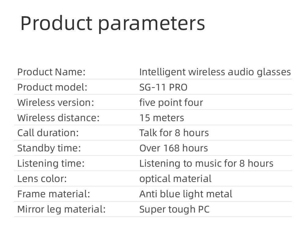New SG-11 Smart Wireless Bluetooth Glasses to Listen to Music to Answer the Phone Men and Women Fashion Anti-Blue Light Glasses
