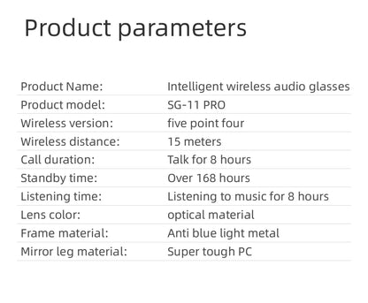 New SG-11 Smart Wireless Bluetooth Glasses to Listen to Music to Answer the Phone Men and Women Fashion Anti-Blue Light Glasses