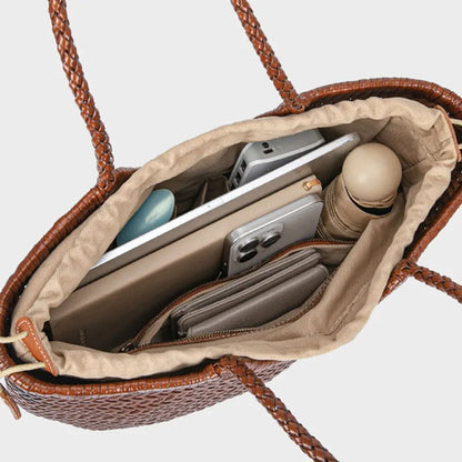 Handbags Women's Genuine Leather Shoulder Bag Weaving Casual Shopping Bag Vintage Big Tote Purse Cowhide Cross Hand Bags Lady