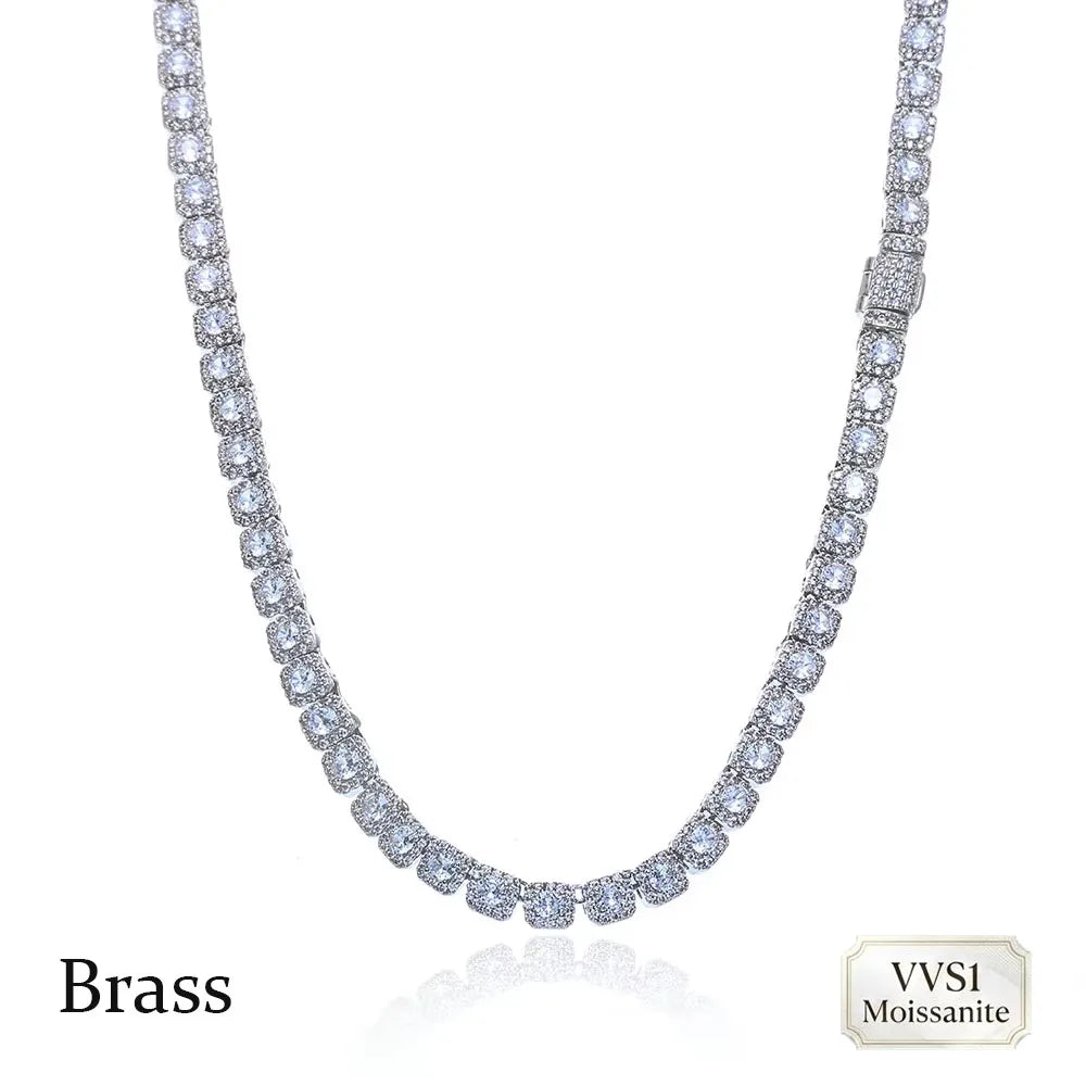 FLEXKING 5mm VVS1 Moissanite Square Tennis Necklace Brass Full Iced Out Chain Men Luxury Hip Hop Streetwear Bling Jewelry