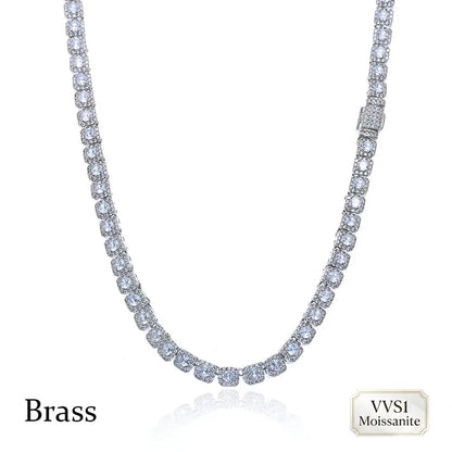 FLEXKING 5mm VVS1 Moissanite Square Tennis Necklace Brass Full Iced Out Chain Men Luxury Hip Hop Streetwear Bling Jewelry