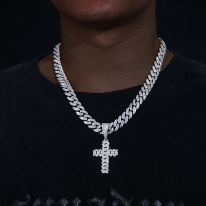 12mm Cuban Chain Men Women Hip Hop Cross Pendant Necklace D VVS Moissanite Iced Out Bling 925 Sterling Silver Necklaces Jewelry