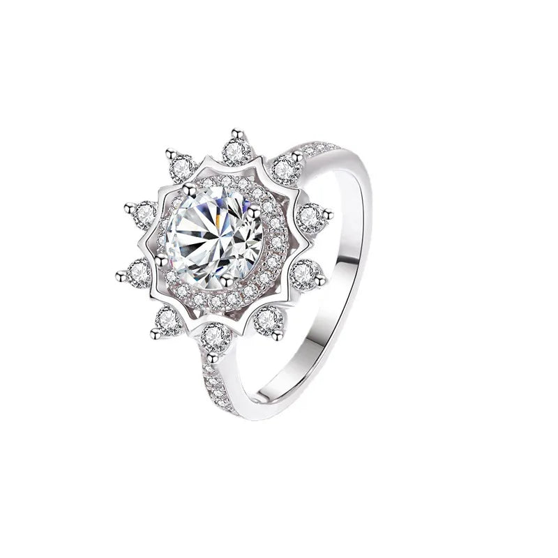 Fashion Luxury Inlay Sunflower Ring for Women, PT950 Platinum Plus 1 Carat Moissanite, upgrade daily fashion collocation.