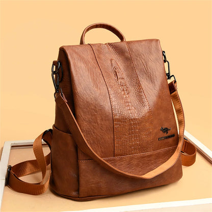 Women's Crocodile Pattern Backpack Leather School Bookbags for Girls Bagpack Large Capacity Designer Travel Rucksack Mochilas
