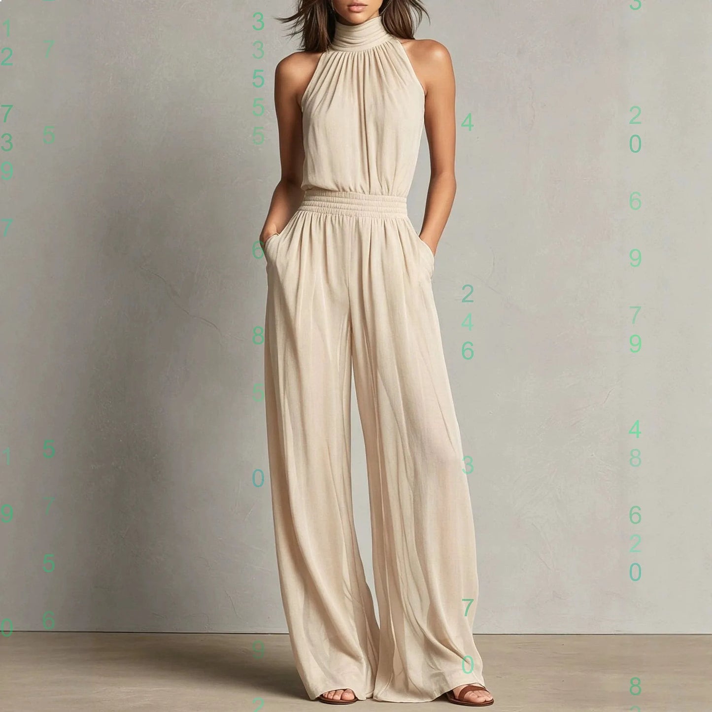 Womens Jumpsuits Summer Elegant Chiffon Sleeveless High Neck Backless Wide Leg Pants Jumpsuit Playsuit