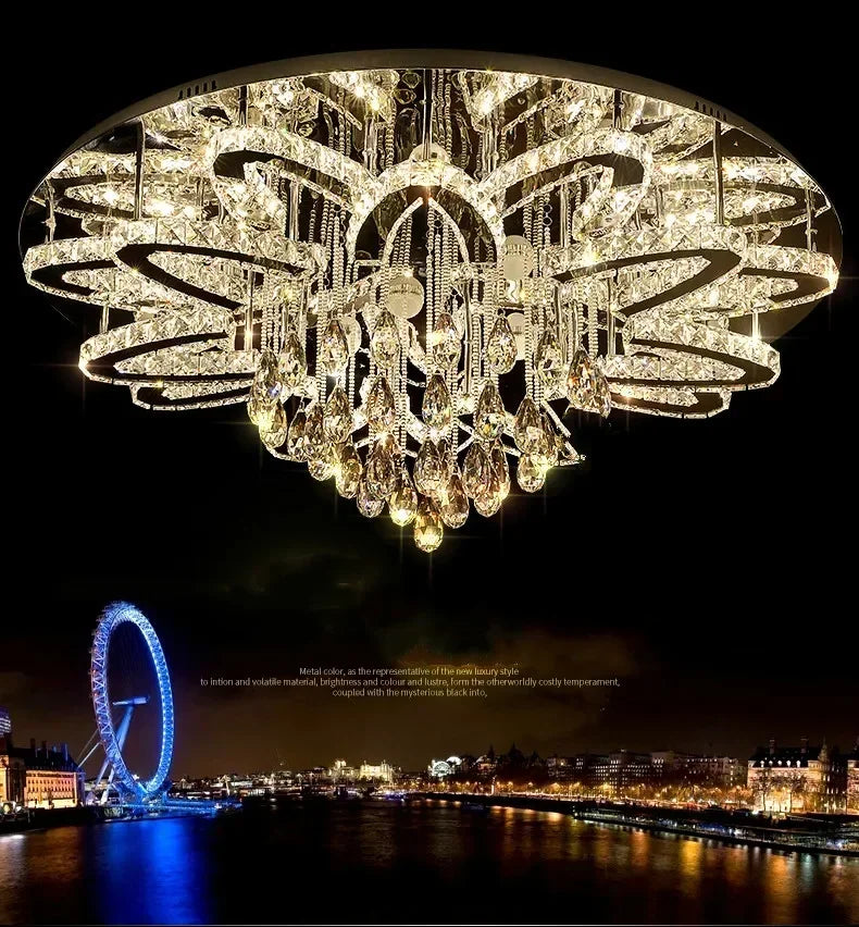 LED Modern Crystal Stainless Steel Round Dimmable RGB Chandelier Lighting Lamparas De Techo For Foyer Living Room Bedroom