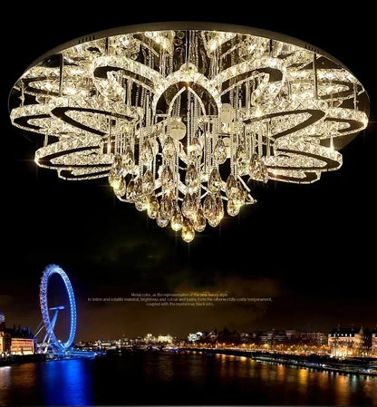 LED Modern Crystal Stainless Steel Round Dimmable RGB Chandelier Lighting Lamparas De Techo For Foyer Living Room Bedroom