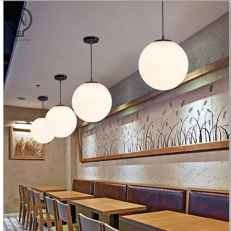 Gold/Black/silv Glass Ball Pendant Lights White Globe Hanging Lamps Bar Restaurant Deco Luminaire Bedroom Light E27 Pendant Lamp